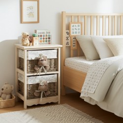 Dresser Wooden Children's Room and Wicker 2 Drawers Hippopotamus