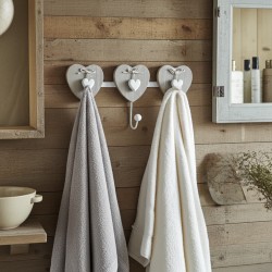 Crochet Team Patener Wooden Kitchen Heart, 3 Hooks Bathroom Door Towels