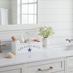 Canasta de canasta Baño de almacenamiento en madera marina "Las inundaciones azules", mar, mar, deco, azul blanco