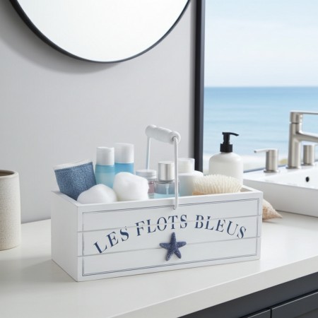 Basket Basket Storage Bathroom in Marine Wooden "The Blue Floods", Seaside, Sea Deco, Blue White