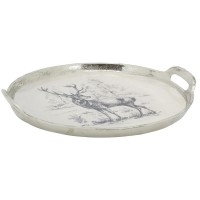 Oval decorative tray 2 handles in resin deer deco
