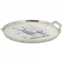 Bandeja decorativa oval 2 alças no cervo de resina deco