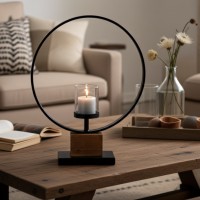 Large round wooden and metal photophore