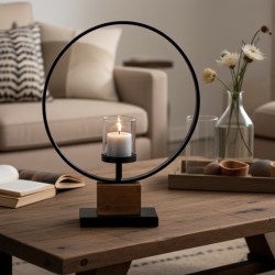 Large round wooden and metal photophore