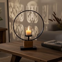 Large round wooden and metal photophore