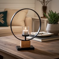 Gran fotófúo de madera redonda y metal