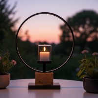 Large round wooden and metal photophore