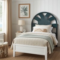 Palm Rattan Bed Head 1 person Vintage Green Blue