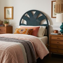 Palm Rattan Bed Head 1 person Vintage Green Blue