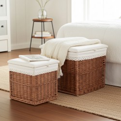 Rieten en kanten opslag poefstam (set van 2), woonkamer, slaapkamer