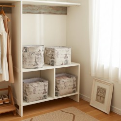 Partij van 4 linnenmanden Patroon "Paris" Tour Effel, Mand opslag Lingerie Dressing Wasserij