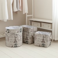 Lote de 4 cestas de linho padrão "Paris" Tour Effel, cesta de armazenamento de roupa interior