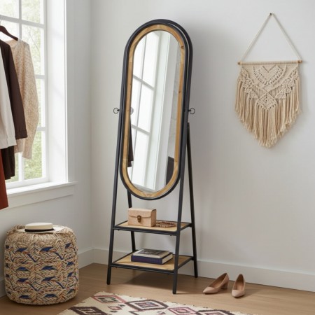 Oval Psyche mirror on wooden and metal foot