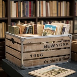 Træ opbevaringsboks og metal "New York"