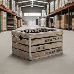 Holzaufbewahrungskasten und Metall "New York"