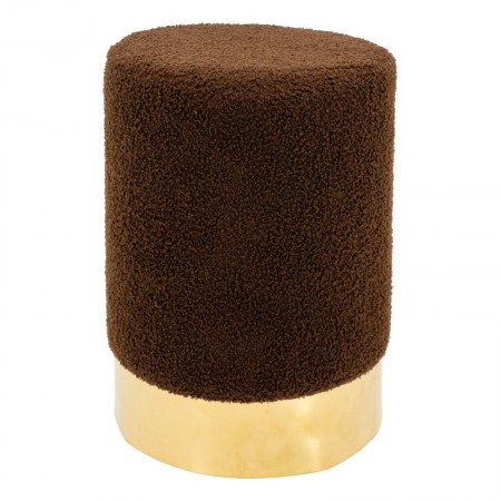 Puffo rotondo con cerchio marrone e metallo dorato