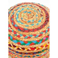 Rundet puff af bomuld og farverig jute ø 40 h 40 cm