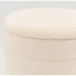 Coffre pouf rond en bouclette blanc avec couvercle ø 36 h 36 cm