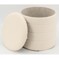 Okrągły puszek pufy w białej pętli z pokrywką Ø 40 h 45 cm