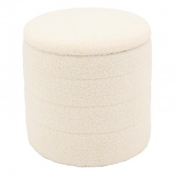 Coffre pouf rond en bouclette blanc avec couvercle ø 40 h 45 cm