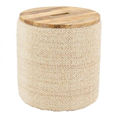 White buckle wool round chest with wooden lid