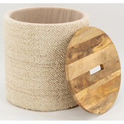 Cofre redondo de lana hebilla blanca con tapa de madera