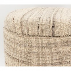 Pouf rund kiste av ull klynge kvit og grå med dekk ø 40 h 45 cm