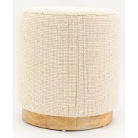 Pouf rond en laine blanche socle en bois ø 40 h 45 cm