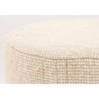Round pouf in white wool wooden base ø 40 h 45 cm
