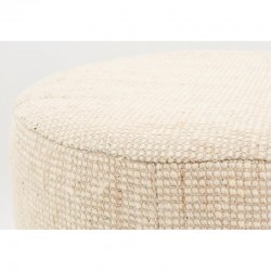 Pouf redondo na base de madeira de lã branca ø 40 h 45 cm
