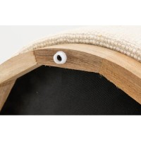 Ronde poef van witte wol met houten sokel