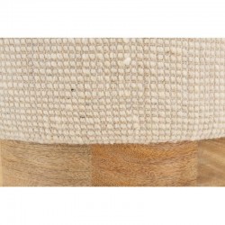 Pouf rond en laine blanche socle en bois ø 40 h 45 cm