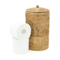 Rangement papier toilettes en rotin naturel avec couvercle