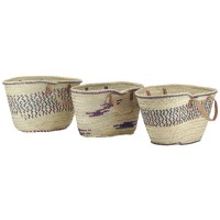 Basket cabas shopping bag palm market with 2 leather handles