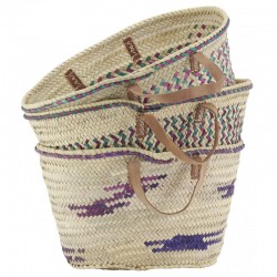 Panier cabas sac de courses marché en palmier avec 2 anses en cuir