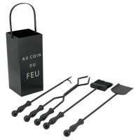 Ensemble complet serviteur de cheminée 4 accessoires " Au coin du feu"