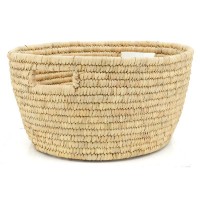 Cestino a bordo ovale in palma naturale 54 x 44 x 24 cm