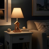 Lampe de chevet en bois cabane de pêcheur avec abat-jours beige Lampe de table à poser style décoration marin bord de mer