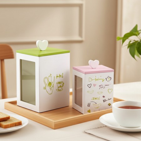 Witte houten bulk theedozen met deksels - set van 2