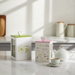 Witte houten bulk theedozen met deksels - set van 2