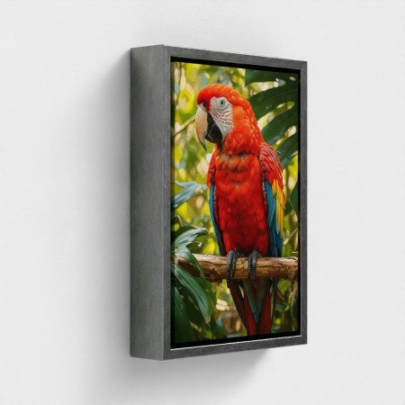 Tableau impression sur toile Animal oiseau perroquet plumes rouges vertes perché sur une branche forêt tropicale jungle