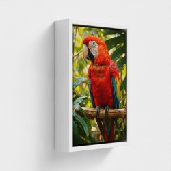 Maleri på lærred Udskrivning Bird Parrot Green Red Feathers Perched på en jungle Tropical Forest Branch