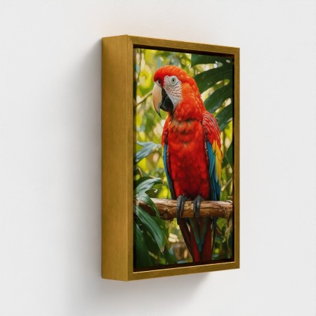 Schilderij op canvas druk vogelpapegaai groene rode veren zat op een jungle tropische bos tak
