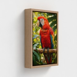 Maleri på lærred Udskrivning Bird Parrot Green Red Feathers Perched på en jungle Tropical Forest Branch