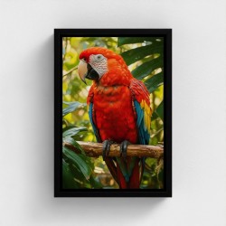 Schilderij op canvas druk vogelpapegaai groene rode veren zat op een jungle tropische bos tak