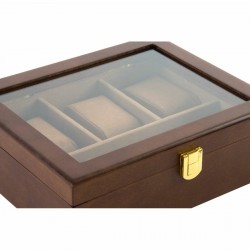 Boîte à Bijoux en Bois MDF Marron avec Couvercle en Verre 21 × 18 × 8 cm