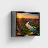 Painting printing on canvas nature sunset in a river canyon