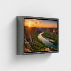 Impressão de pintura no pôr do sol da natureza da lona em um desfiladeiro do rio