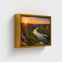 Painting printing on canvas nature sunset in a river canyon