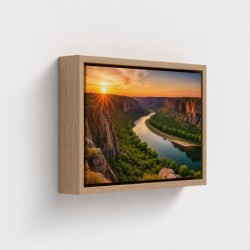 Impressão de pintura no pôr do sol da natureza da lona em um desfiladeiro do rio